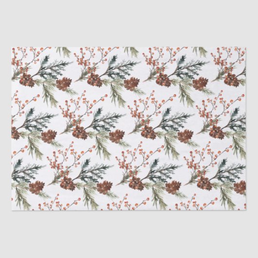 Papier Mousseline Branches de pins de Juniper Cones Berries Ilex (Recto)