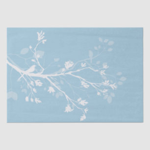 Papier Mousseline Branches d'oiseaux bleues et blanches