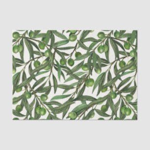 Papier Mousseline Branches d'olive sur blanc