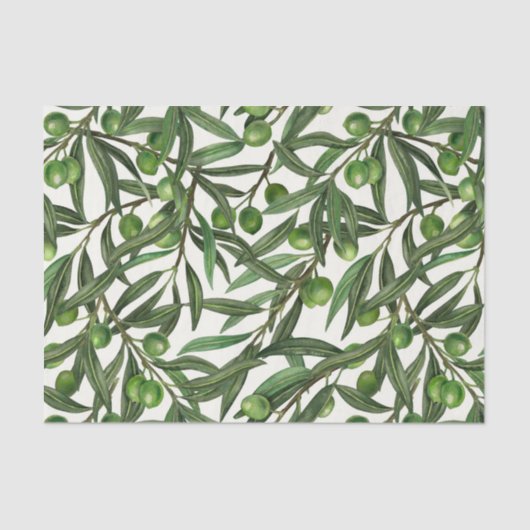 Papier Mousseline Branches d'olive sur blanc (Recto)