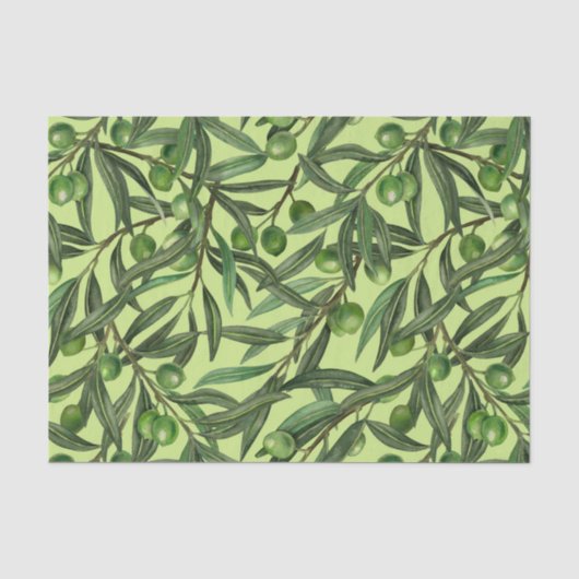 Papier Mousseline Branches d'olive sur le vert miel (Recto)