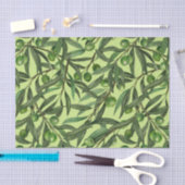 Papier Mousseline Branches d'olive sur le vert miel (Artisanat)