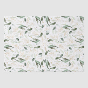 Papier Mousseline Branches élégantes de verdure dorée blanche