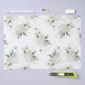 Papier Mousseline Branches élégantes de verdure dorée blanche (Artisanat)