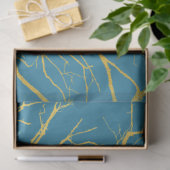 Papier Mousseline Branches Gold Tree Motif Arrière - plan bleu (Cadeau)