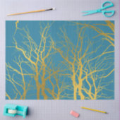 Papier Mousseline Branches Gold Tree Motif Arrière - plan bleu (Artisanat)
