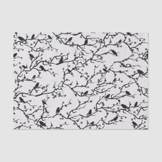 Papier Mousseline Branches Oiseaux et Sakura Peinture japonaise (Recto)