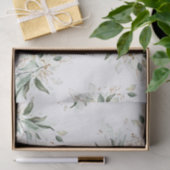 Papier Mousseline Branches vertes or Elégant blanc (Cadeau)