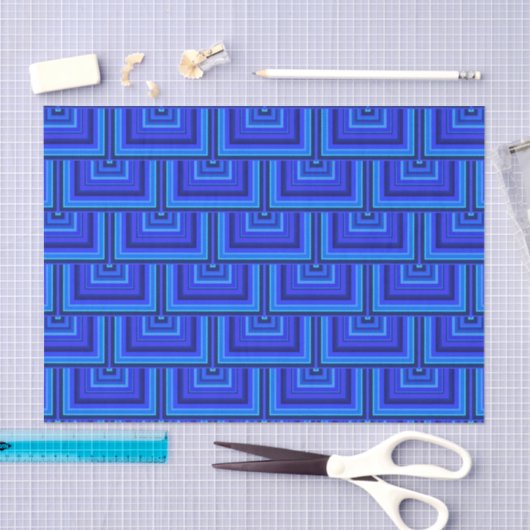 Papier Mousseline Brayures bleues carré motif (Artisanat)