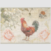 Papier Mousseline Brick Red Green Rooster Farmhouse Chic avec Rose (Recto)