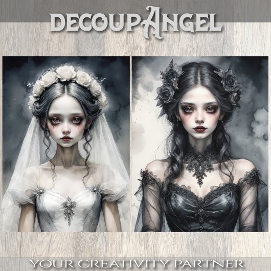 Papier Mousseline Brides jumelles en noir et blanc - Découpage -