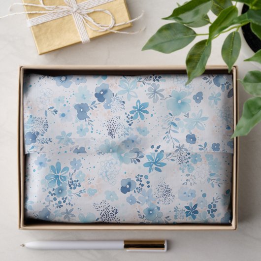 Papier Mousseline Bright Airy Blue Summer Floral Pattern