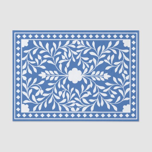 Papier Mousseline Bright Blue Traditional Bone Inlay Decoupage Paper (Recto)