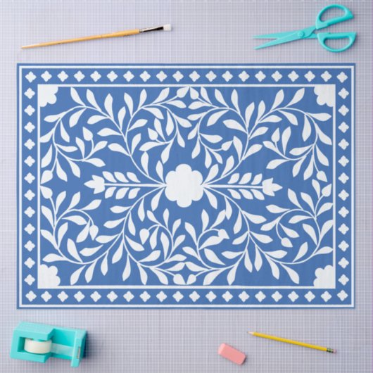 Papier Mousseline Bright Blue Traditional Bone Inlay Decoupage Paper (Artisanat)