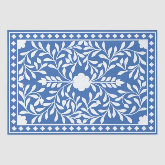 Papier Mousseline Bright Blue Traditional Bone Inlay Decoupage Paper (Recto)