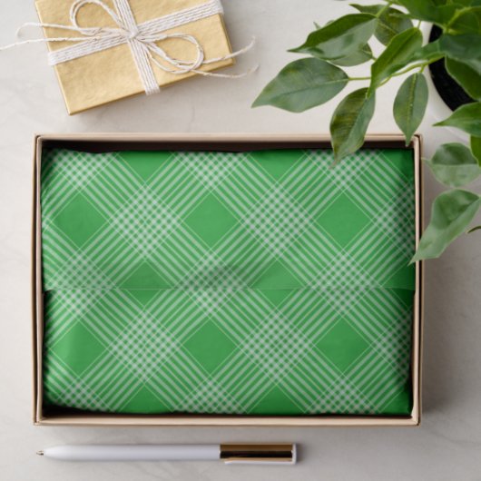 Papier Mousseline Bright Green Plaid Checked Pattern (Cadeau)