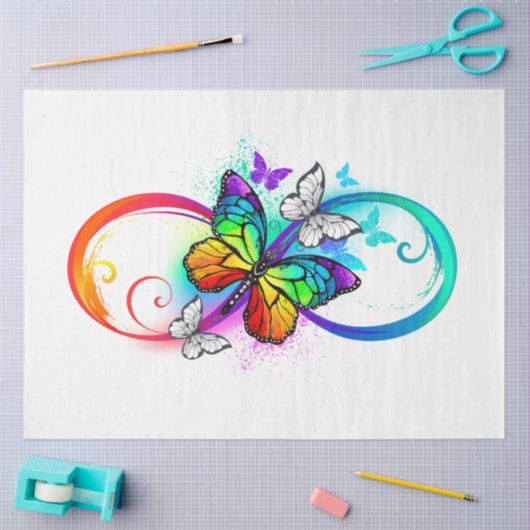 Papier Mousseline Bright infinity with rainbow butterfly (Artisanat)