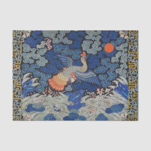 Papier Mousseline Broderie chinoise bleu d'oiseau Vintage