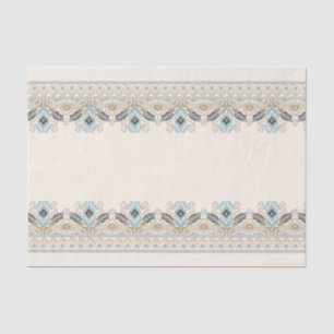 Papier Mousseline Broderie en damas Ikat Boho bleu clair Découpage