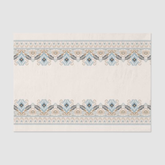 Papier Mousseline Broderie en damas Ikat Boho bleu clair Découpage (Recto)
