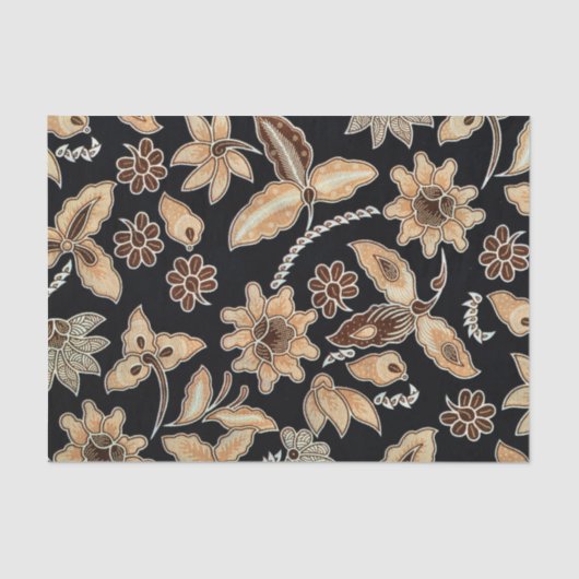 Papier Mousseline Broderie florale exotique jaune (Recto)