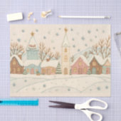 Papier Mousseline Broderie Noël Snowy Village scène (Artisanat)