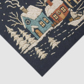 Papier Mousseline Broderie Noël Snowy Village Scène Bleu (Détail)