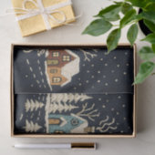 Papier Mousseline Broderie Noël Snowy Village Scène Bleu (Cadeau)