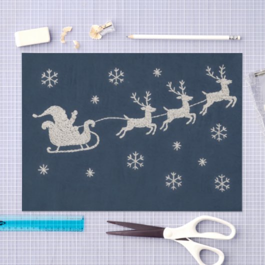 Papier Mousseline Broderie Nuit de Noël Sky Père Noël Sleigh (Artisanat)