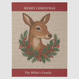 Papier Mousseline Broderie rustique Deer & Holiday Greens noël