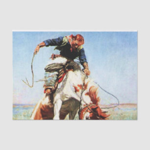 Papier Mousseline "Bronco Rider" Western Art de W Herbert Dunton