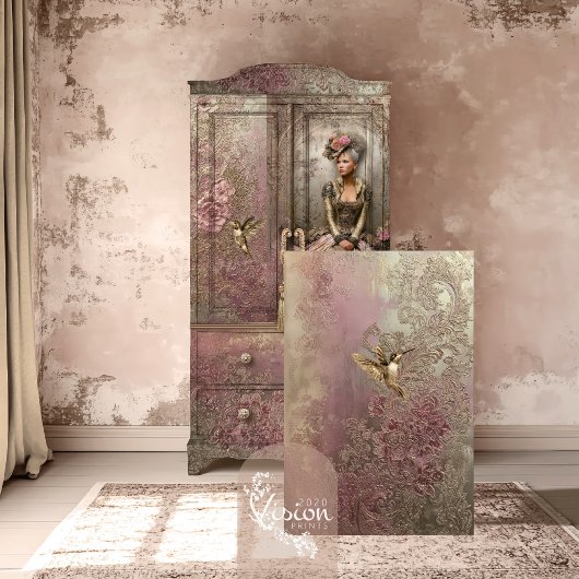 Papier Mousseline Bronze Blush, Gold Hummingbird, Embossed Floral