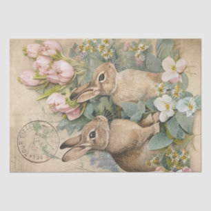 Papier Mousseline Brown Lapin Lapin Floral Shabby French Postmark