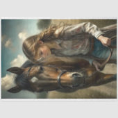 Papier Mousseline Brunette Girl Cheval Brown Rustique Pays Découpage (Recto)