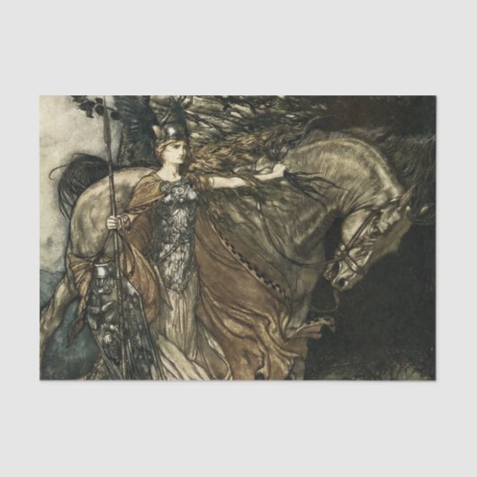 Papier Mousseline "Brunhilde With Her Horse" par Arthur Rackham (Recto)