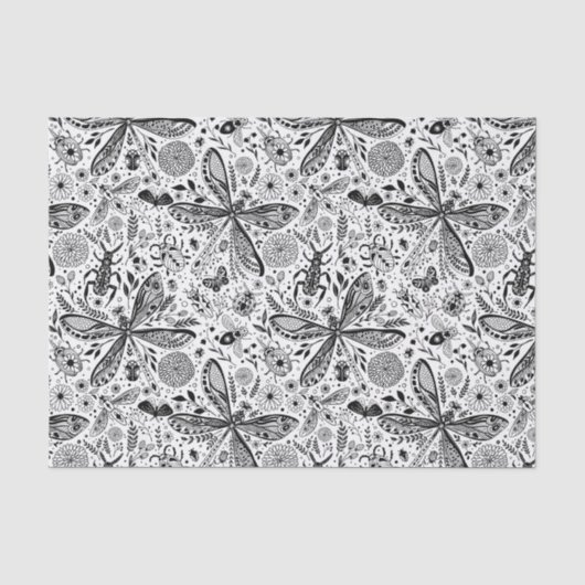 Papier Mousseline Bugs de Doodle sur bleu foncé (Recto)