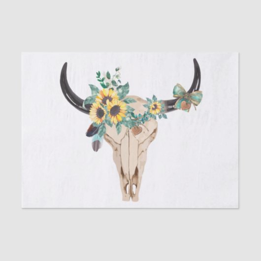 Papier Mousseline Bull skull Sunflowers (Recto)
