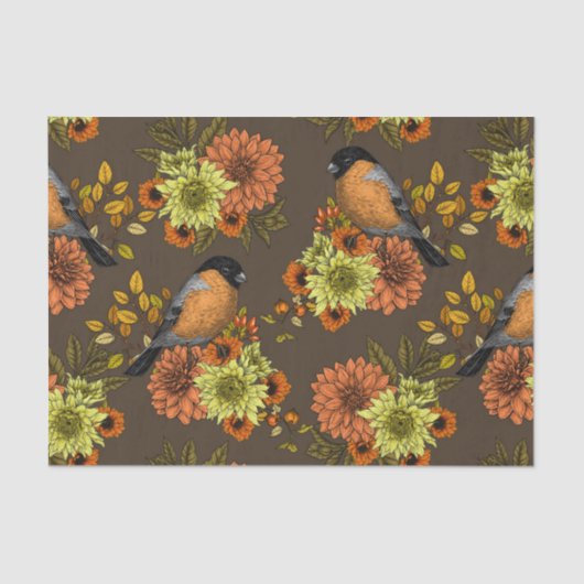 Papier Mousseline Bullfinch on autumn floral (Recto)