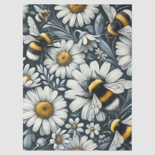 Papier Mousseline Bumble Bees & Daisy Floral Decoupage (Recto)