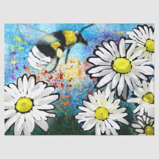 Papier Mousseline Bumble Whimsable Bee Daisies Floral Decoupage (Recto)