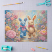 Papier Mousseline Bunnies Stuffés Dans un Jardin Pastel (Artisanat)