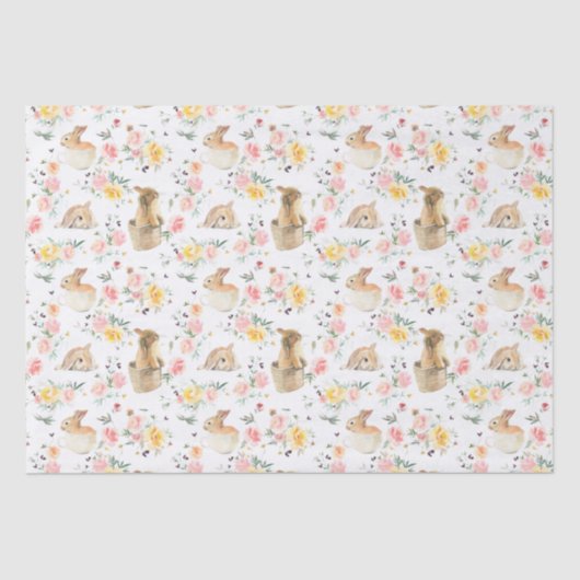 Papier Mousseline Bunny de Pâques Printemps Floral (Recto)