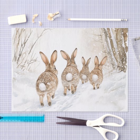 Papier Mousseline Bunny Rabbits Woods Christmas (Artisanat)