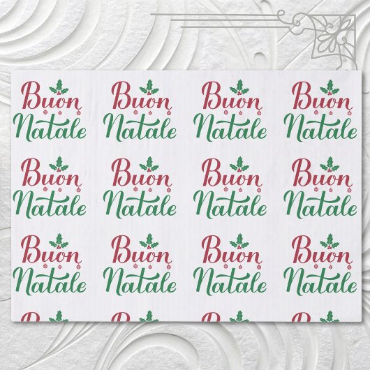 Papier Mousseline Buon Natale Noël rouge et vert