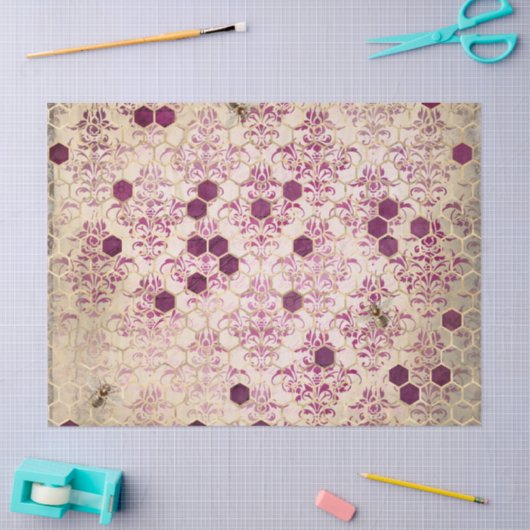 Papier Mousseline Burgundy Bee Series Design Seize (Artisanat)