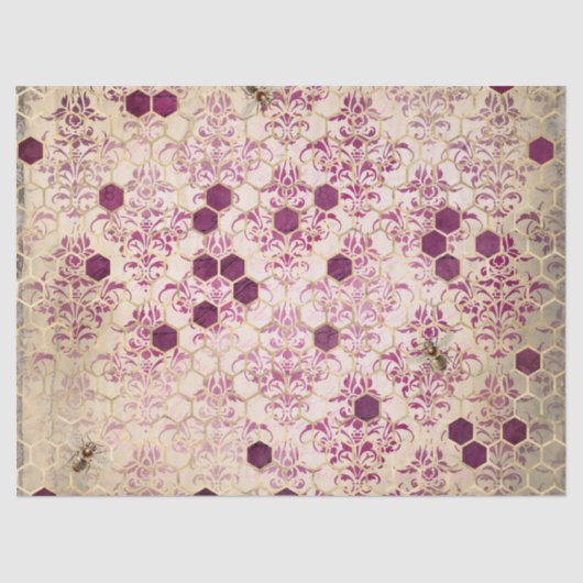 Papier Mousseline Burgundy Bee Series Design Seize (Recto)