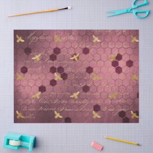 Papier Mousseline Burgundy Bee Series Design Two (Artisanat)