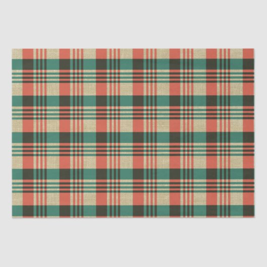 Papier Mousseline Burlap Red Green Plaid Noël (Recto)