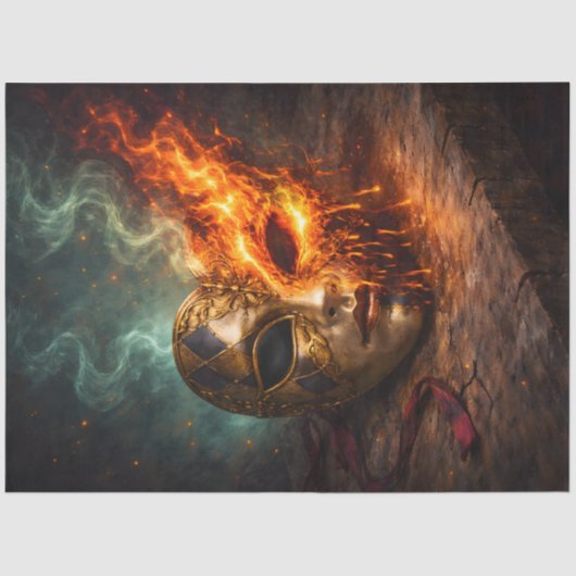 Papier Mousseline Burning Venetian Mask Decoupage (Recto)