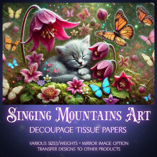 Papier Mousseline Butterfly Garden Kitten Dreams Decoupage
